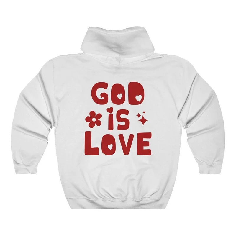 God Is Love Back Print Women Loose Hoodies Religious Sweatshirt Fall Winter Fashion Clothes Christian Tops Drop 250614
