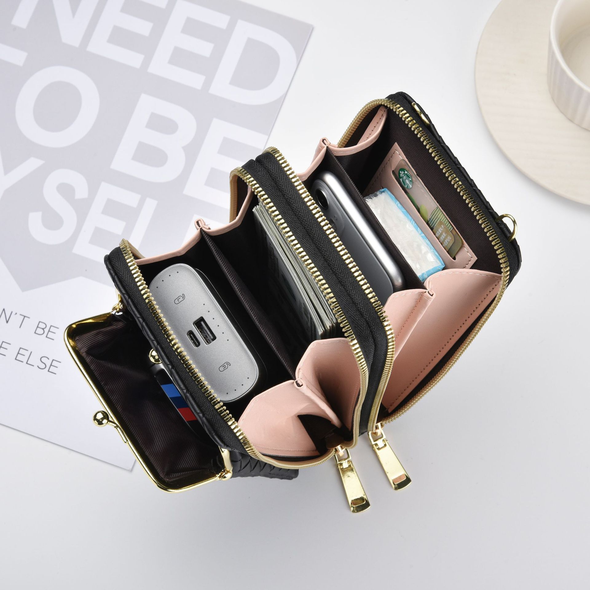 Free Shipping 2025 New Designer Bag Cross-border New Women's Simple Korean Style Wallet Double Zipper Bag Woven Texture Shoulder Crossbody Bag