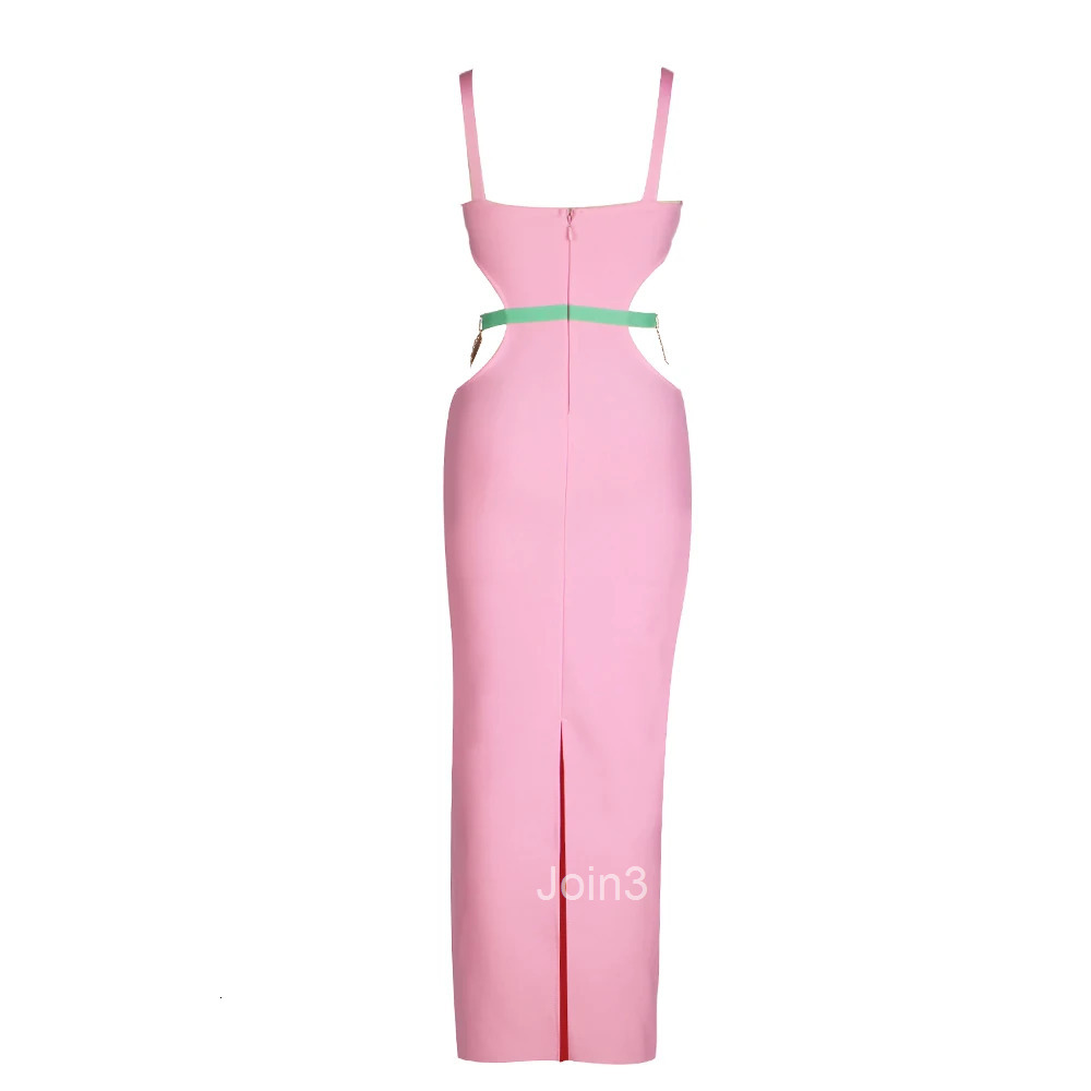 Newest Hotsweet Hollow Out Backless Bandage Dress Women Sexy Color-Blocking Spaghetti Strap Vestido Birthday Party Club Gown2025