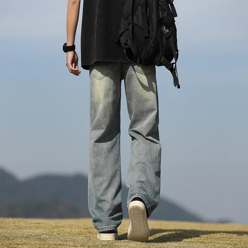 Mens denim pants - Summer American retro straight leg jeans loose and breathable high street fashion ripped casual pants 250617