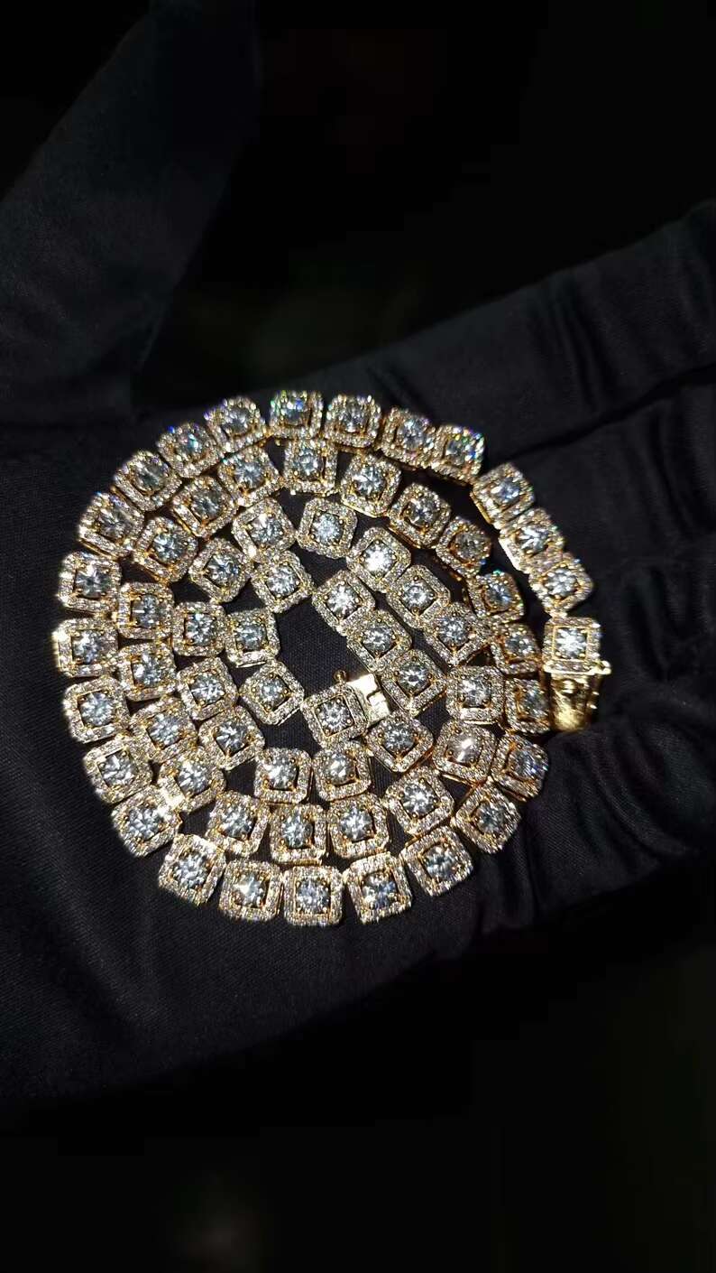 Solid 18K Gold Moissanite Diamond Chain Necklace Tennis Cuban Chain Necklace For Unisex Fashion Jewelry