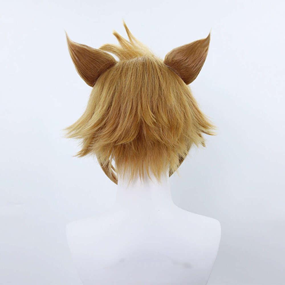 Anime Genshin Impact Gorou Cosplay Brown Mixed White 3D Ears Short Hair Synthetic Wig