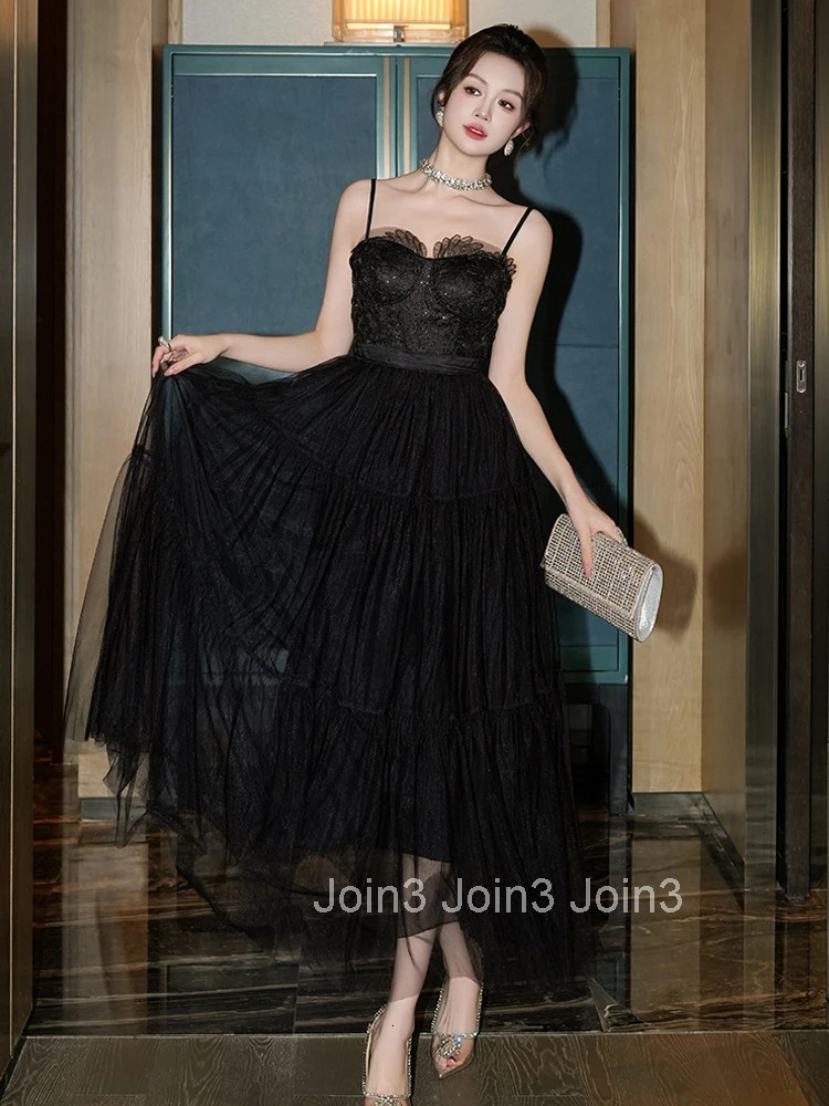 New Summer Birthday Black Mesh Gown Evening Dress Women Clothes Sexy Sling Slim A-Line Long Maxi Robe Party Club Vestidos Fiesta