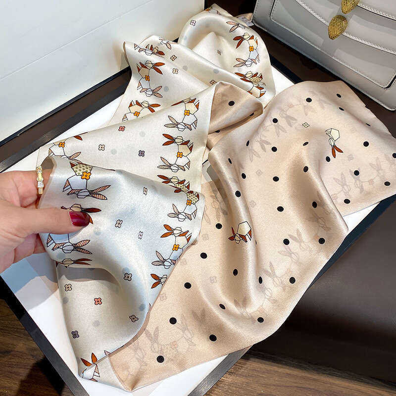DHgargets with Ribbon for Women, Spring and Autumn Double Layer Long Scarf, High-end Silk Scarf
