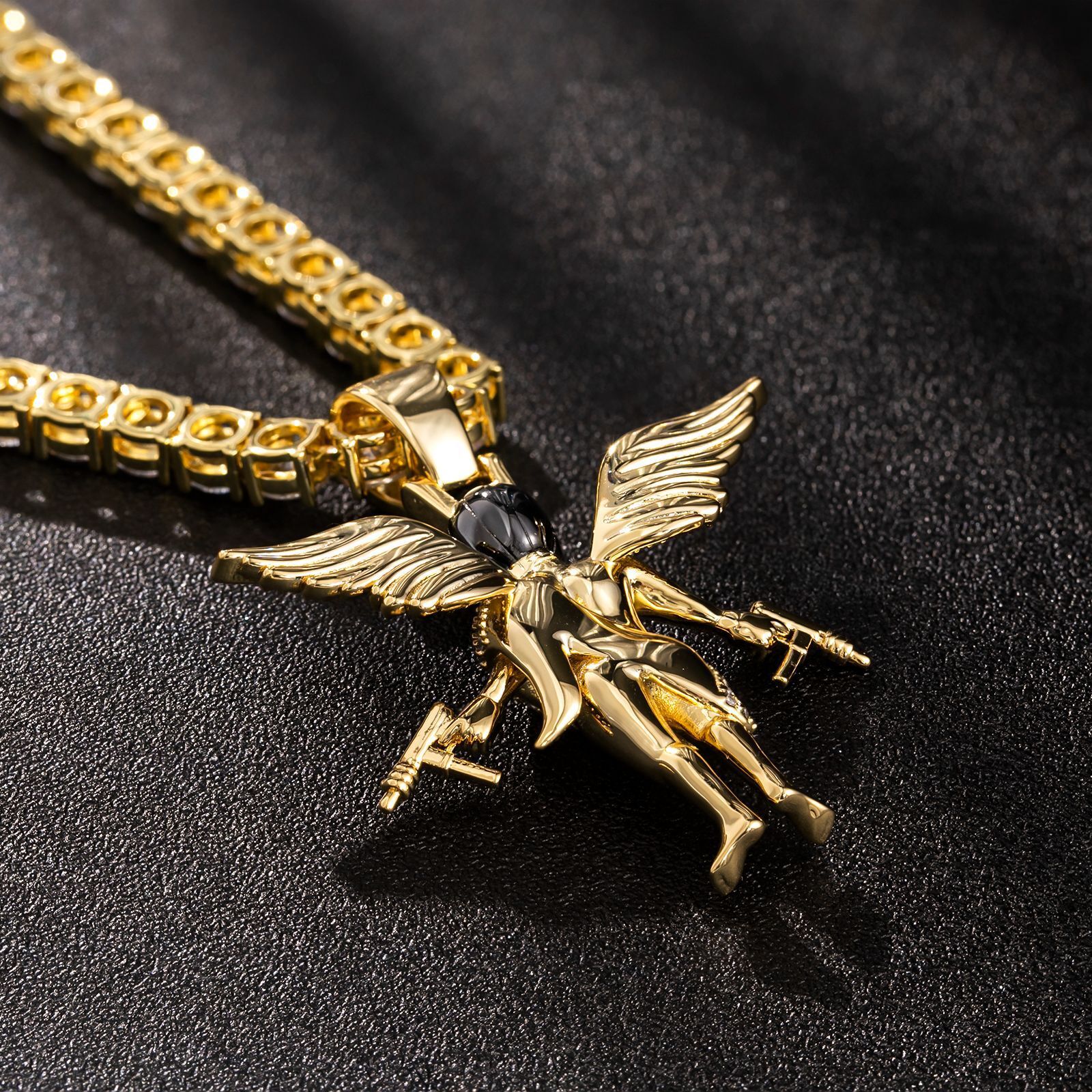 Luxury Moissanite Cupid Bow Arrow Hip Hop Pendant Copper Diamond Inlaid Trendy Cool Angel Statement Necklace Pass the diamond tester