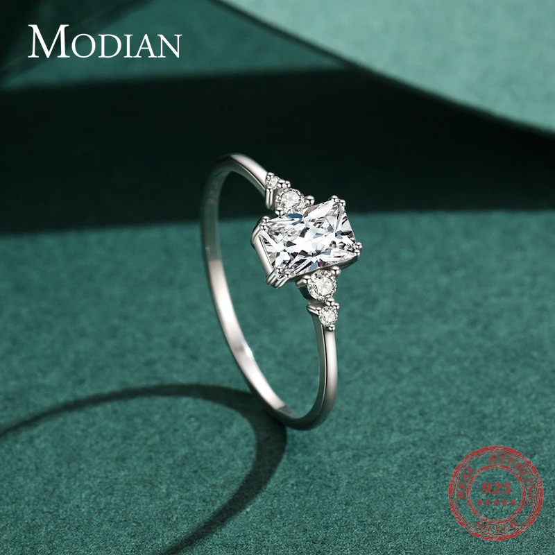 Modian Rectangle Ring Solid 925 Sterling Silver Clear Cubic Zirconia Finger Rings For Women Wedding Fine Jewelry Anel 250617