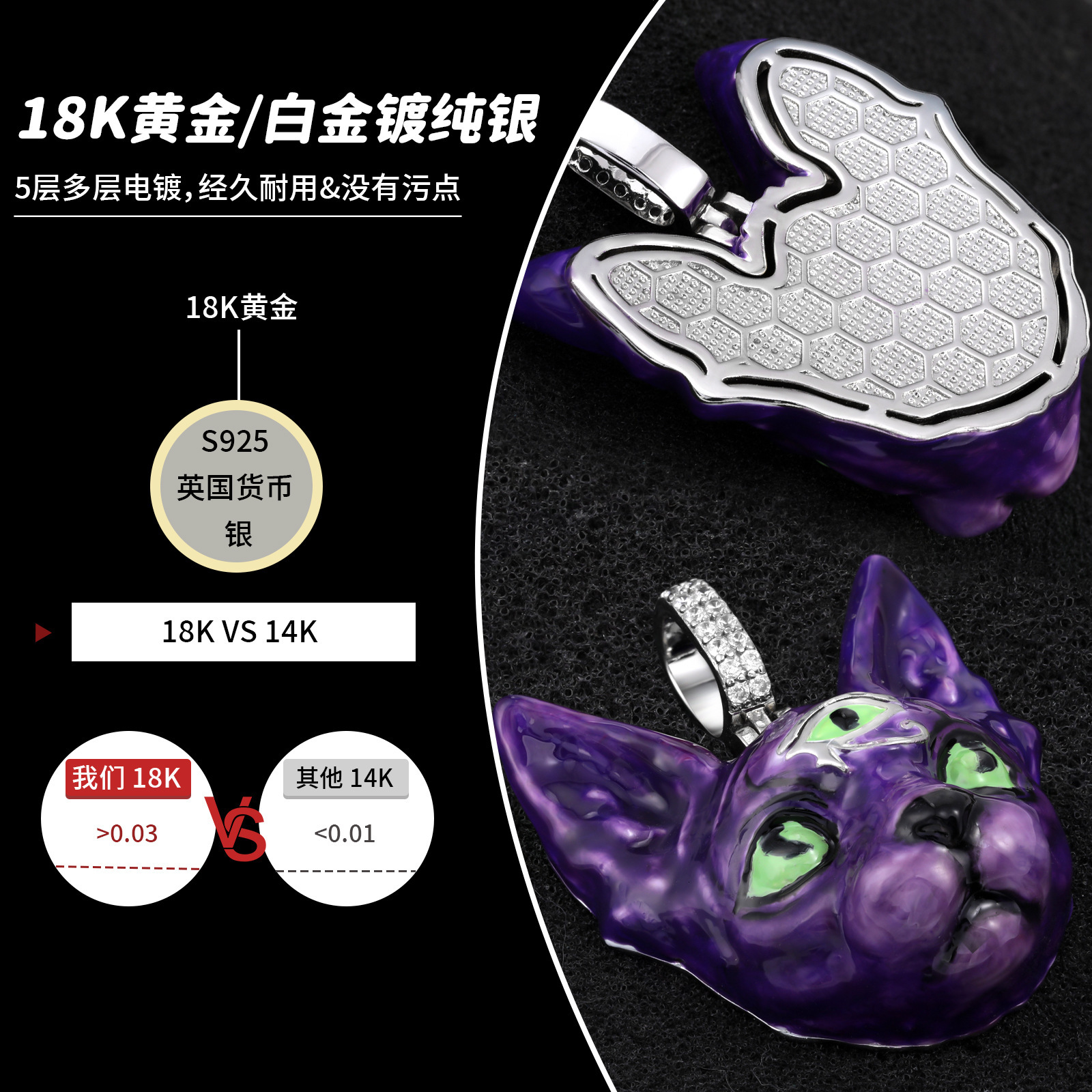 Luxury Moissanite Hip Hop Dog Head Punk Enamel Pendant Men's Niche Light Luxury Premium Statement Necklace druzy jewelry