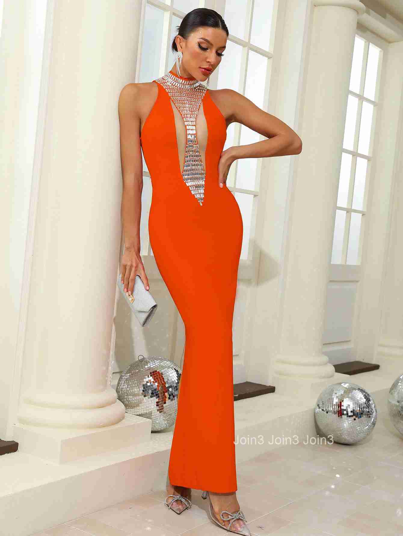 Fashion Celebrity Womens Clothing 2 Colors Sleeveless Diamond-encrusted Bandage Dress Chic Christmas Evening Party Long Skirt