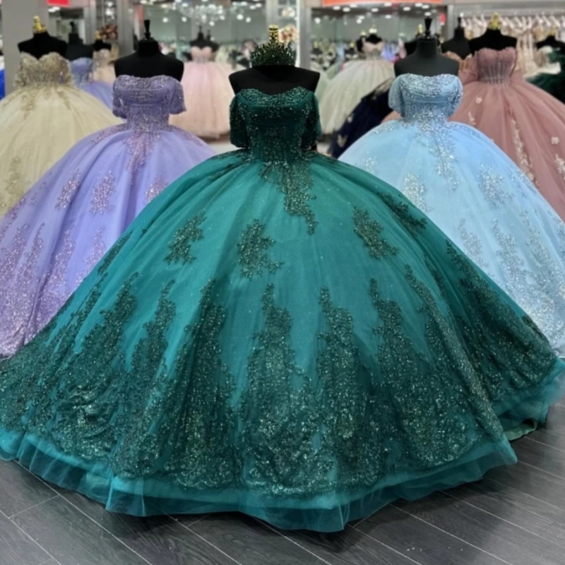 2025 Green Ball Gown Quinceanera Dresses Sequins Lace Applique Beading Corset Sweet 16 Dress Vestidos De 15 Anos