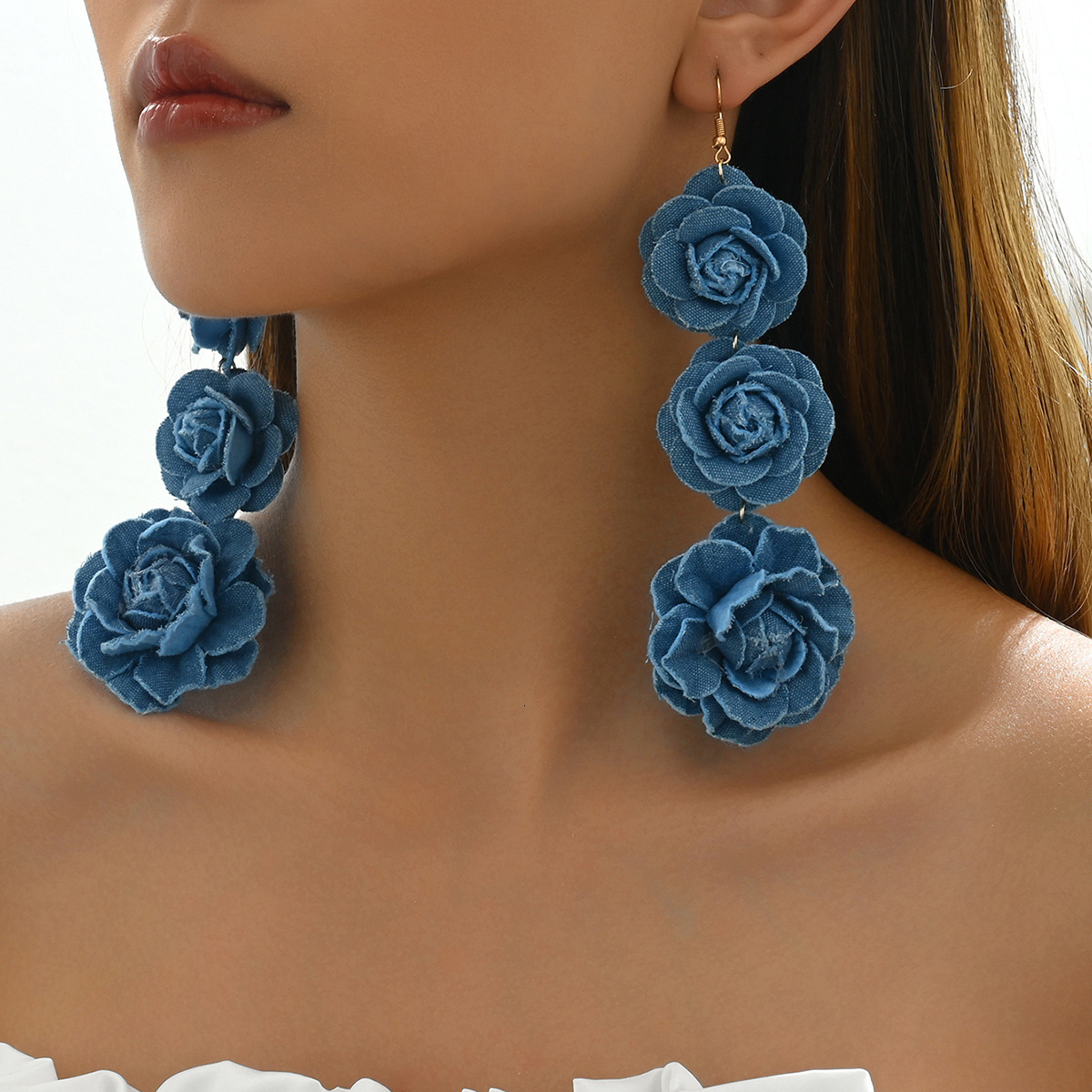 Minimalist Fresh Japanese and Korean Style Women's Flower Fabric Design Stud High-end Earrings