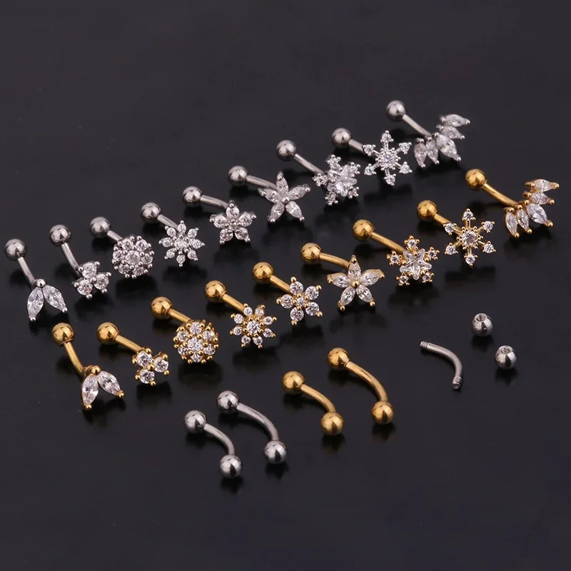 1PC 16G Flower Stainless Steel IBall Eyebrow Piercing Curved Barbell Lip Ring Snug Daith Helix Rook Earring 250613