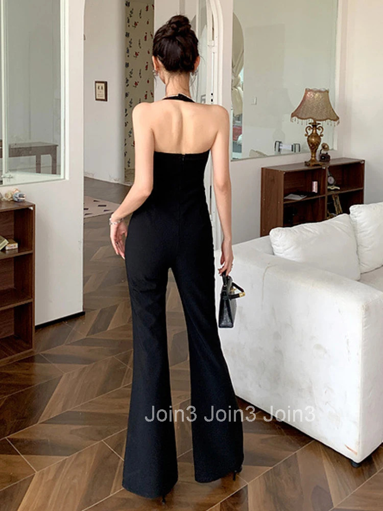New Fashion Summer Black Club One Piece Long Jumpsuits Women Clothes Elegant Sexy Halter Backless Mujer Flare Trousers Rompers