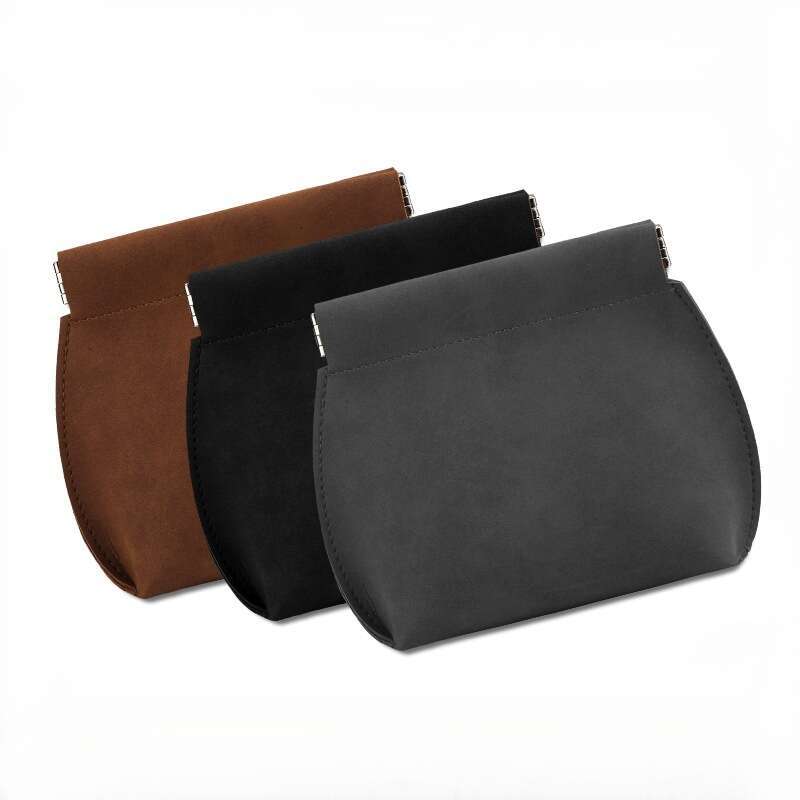 Soft PU Leather Earphone Data Cable Organizer Size Small Item Spring Steel Ring Storage Bag