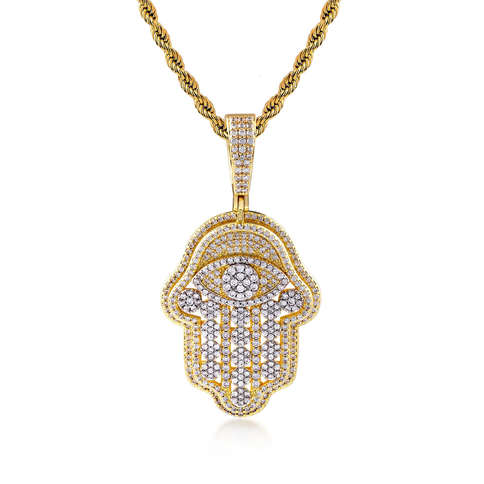 Luxury Moissanite Hip Hop Punk Hand Shape Pendant Full Iced Out Tennis Chain Premium Statement Necklace Pass the diamond tester