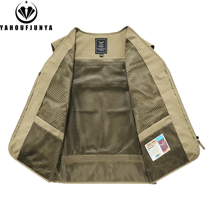 Summer Men Sleeveless Many Pocket Tool Webbed Breathable Vest Men Outdoors Fishing Camping Thin Lightweight Loose Vest Male 250617