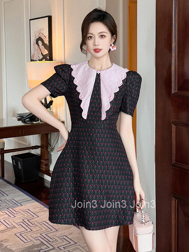 Summer Preppy Style Retro Black Embroidery Gown Evening Dress Women Clothes Puff Sleeve Short A-Line Party Prom Vestidos Fiesta