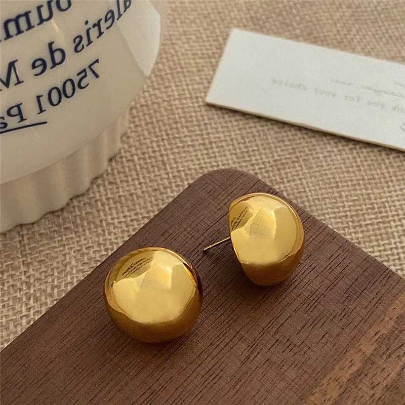 European Style Punk Fashion Geometric Half Metal Big Ball Round Stud Earrings for Women Girls Party Accessories Wholesale XJ250623