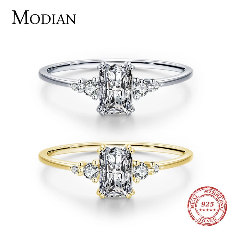 Modian Rectangle Ring Solid 925 Sterling Silver Clear Cubic Zirconia Finger Rings For Women Wedding Fine Jewelry Anel 250617