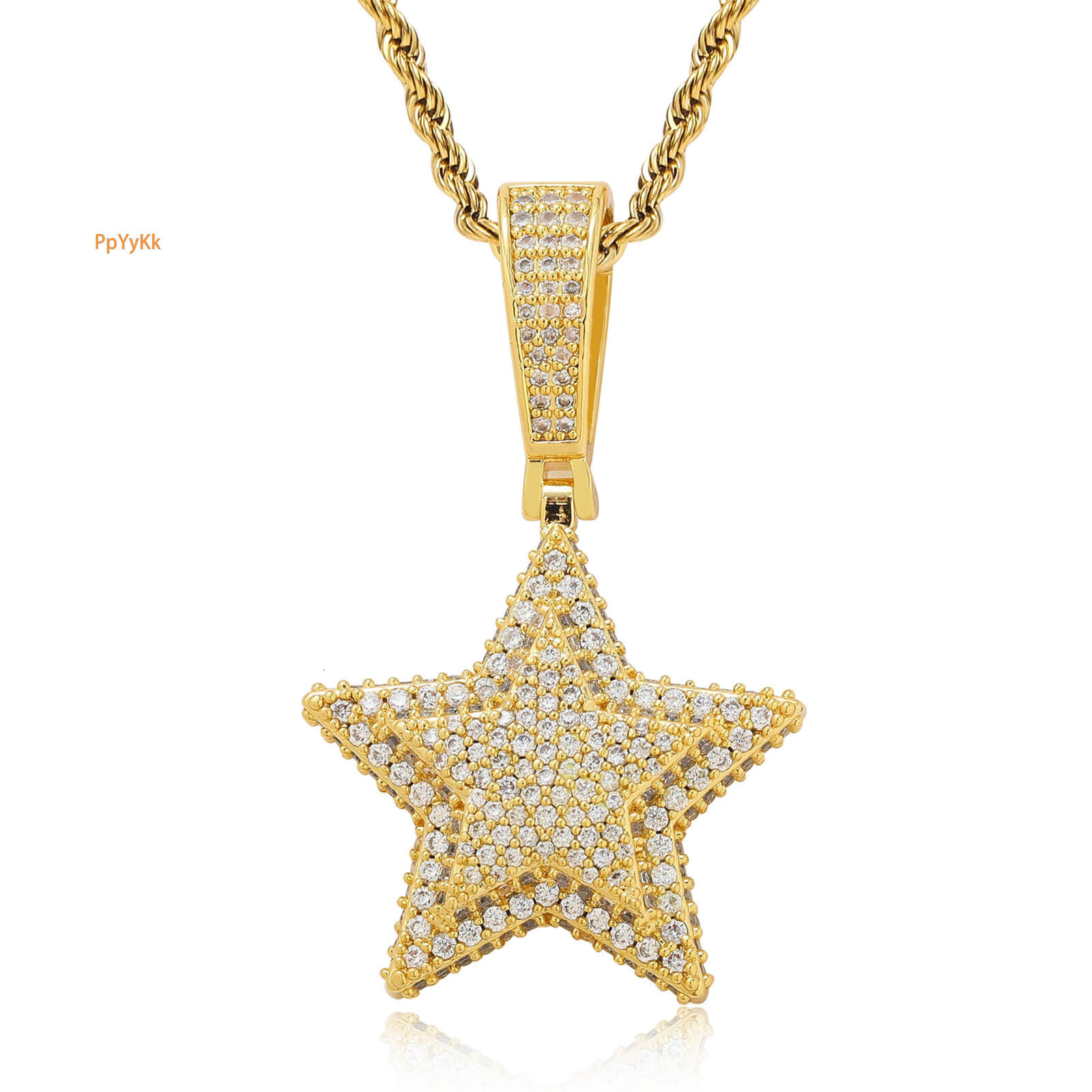 Hip Hop Double Layer Five Pointed Star Pendant Solid Ice Out Bling Unisex Accessory doll necklaces Pass the diamond tester