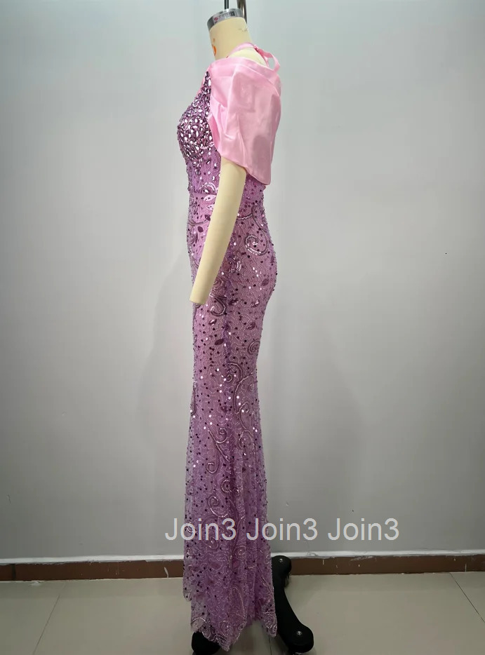 Womens Violet Bandage Dress Sequin Sequins Short Sleeve Halter Off The Shoulder V-Neck Mermaid Evening Gown Formal Party Wear