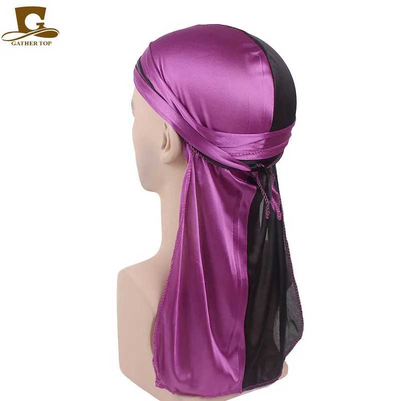 New Fashion Double Colors Soft Satin Durag Mens Silky Patchwork Durags Bandanas Turban Headwear Headband Hat Hair Accessories M250623