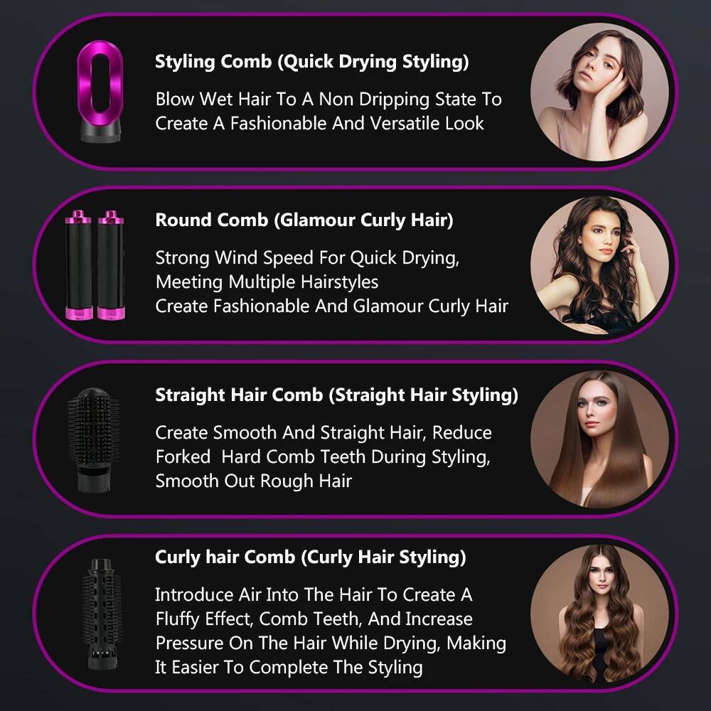 5 in 1 Hot Air Curling Iron Dual Purpose Styling Comb Automatic Suction Super Leafless Hair Dryer Tools