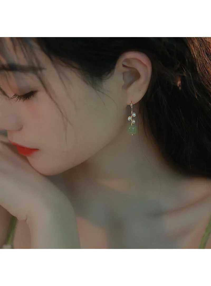 Imitation Hetian Jade Pearl Drop Earrings Ancient Chinese Style Hanfu Cosplay Accessories Ethnic Fashion Jewelry For Women Girls XJ250623