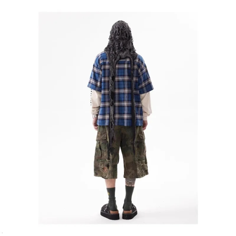 Mens Camo Denim Shorts Summer Casual Loose Multi-Pocket Cargo Pants High Street Fashion Hip Hop Ripped Shorts Mens Clothing 250618