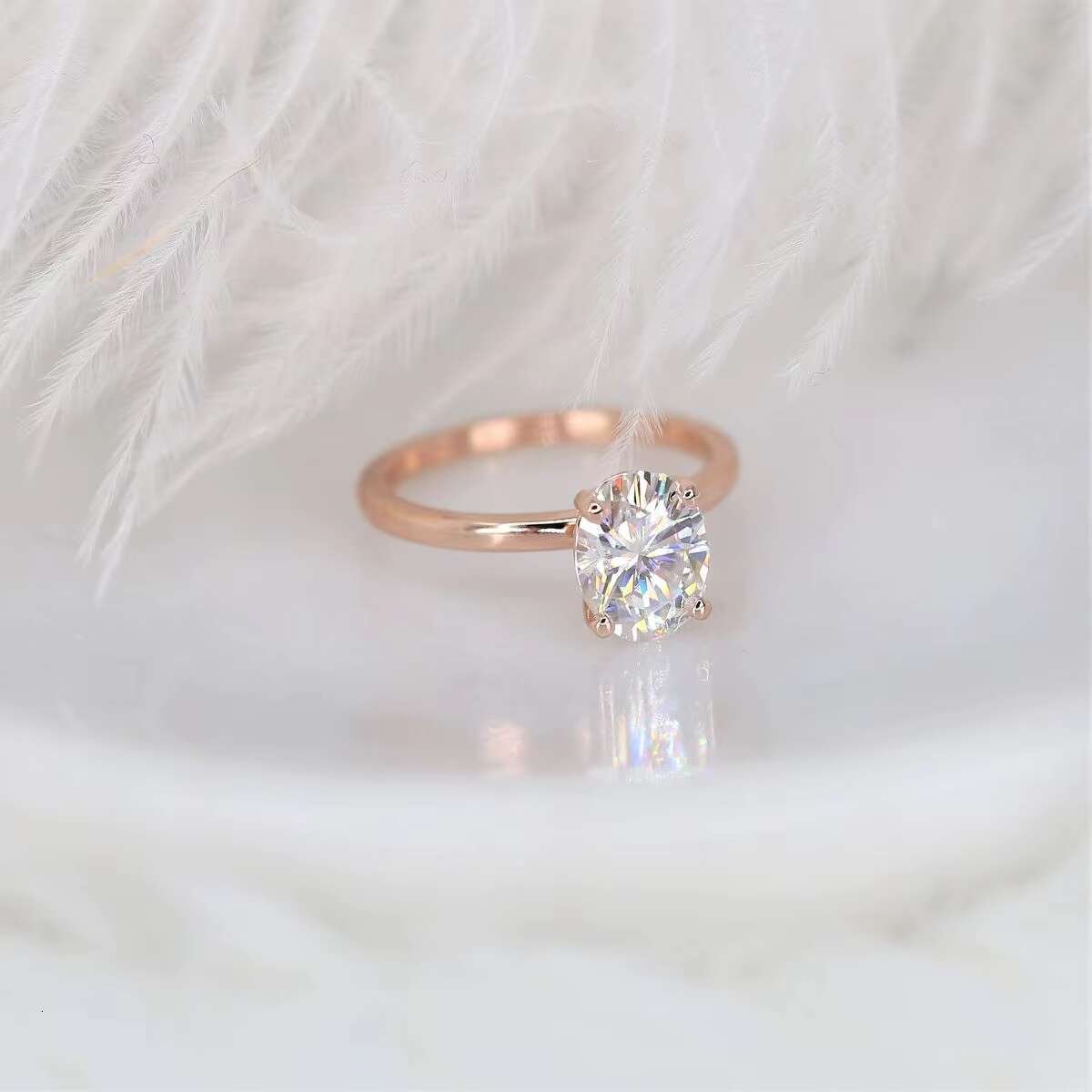 Natural Moissanite Oval Cut White Gemstone With 14k Rose Gold Ring for Women and Girl and Making Jewelry for Her