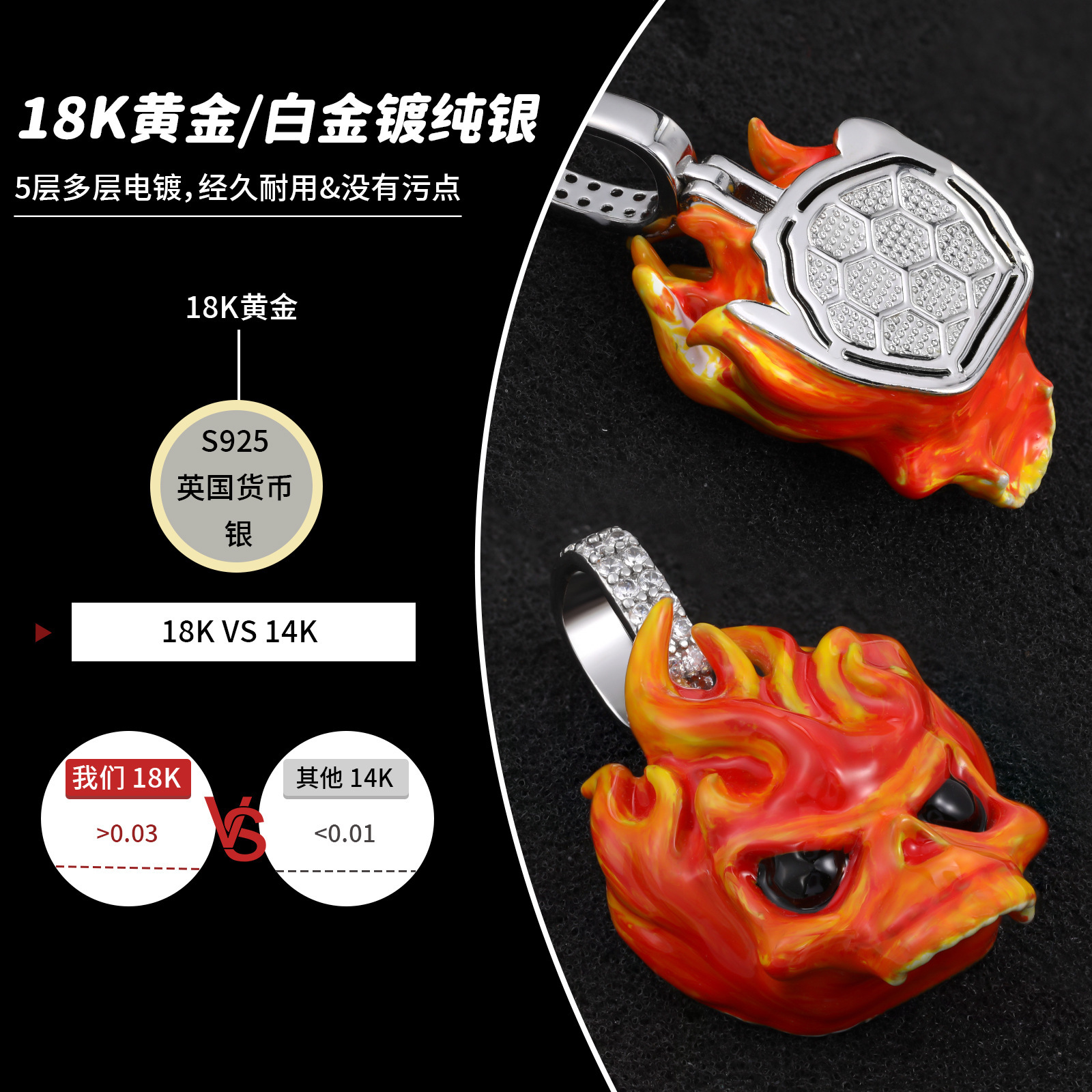 Luxury Moissanite Hip Hop Punk Hannya Oni Samurai Mask Pendant Ninja Ghost Face Statement Necklace