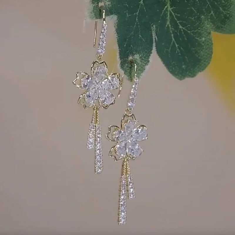 New Exquisite Luxury Zircon Flower Tassel Earrings For Women Personality Fashion Earrings Wedding Party Jewelry Christmas Gifts XJ250623