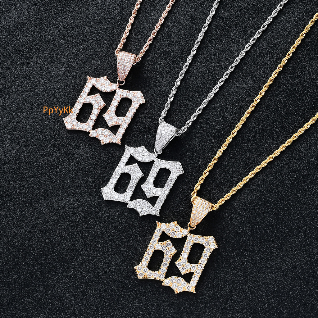 Luxury Moissanite Rapper Style Iced Out Bling 69 Number Hip Hop Streetwear Creative Pendant Jewelry Pass the diamond tester