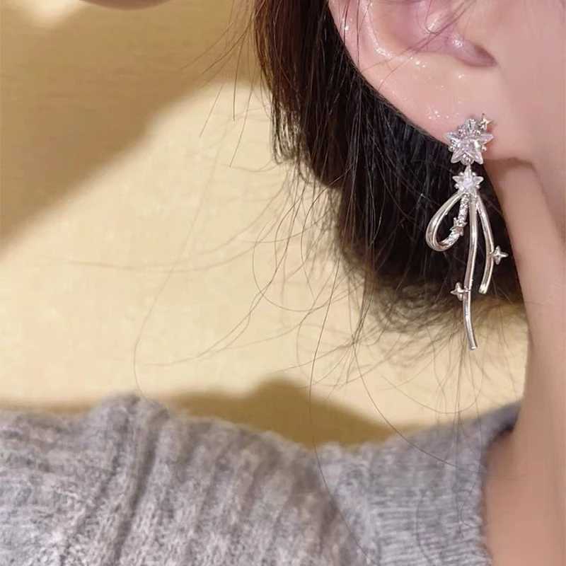 Y2K Zircon Star Bow Drop Earrings for Women Elegant Crystal Sparkling Star Tassel Stud Earring 2025 New Earrings Egirl Jewelry XJ250623
