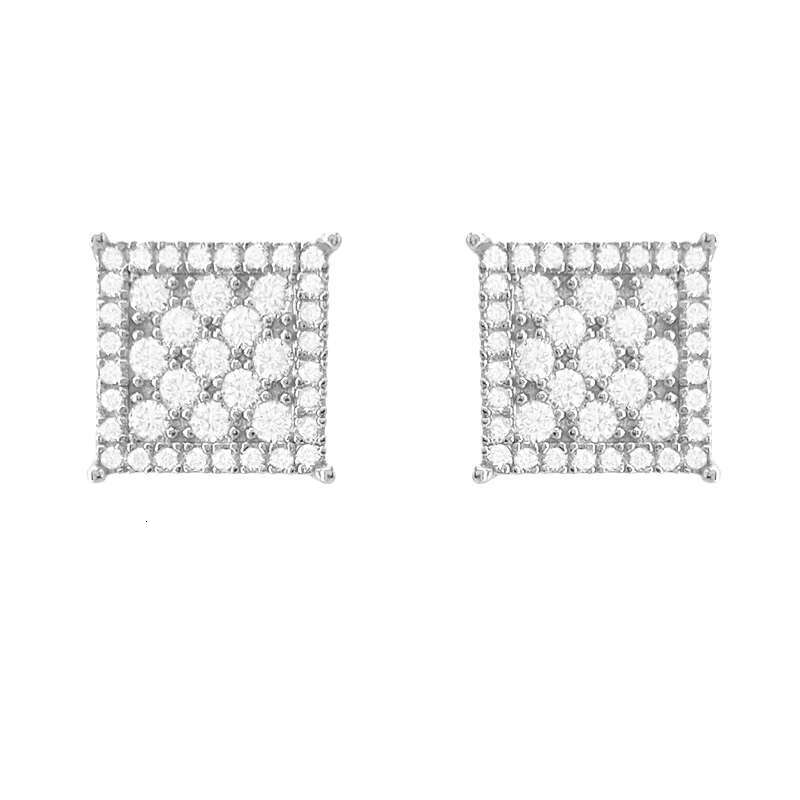 R.Gem. Women Fine Jewelry Hiphop Square Shape Screw Back Real Round Cut Moissanite Earrings Men