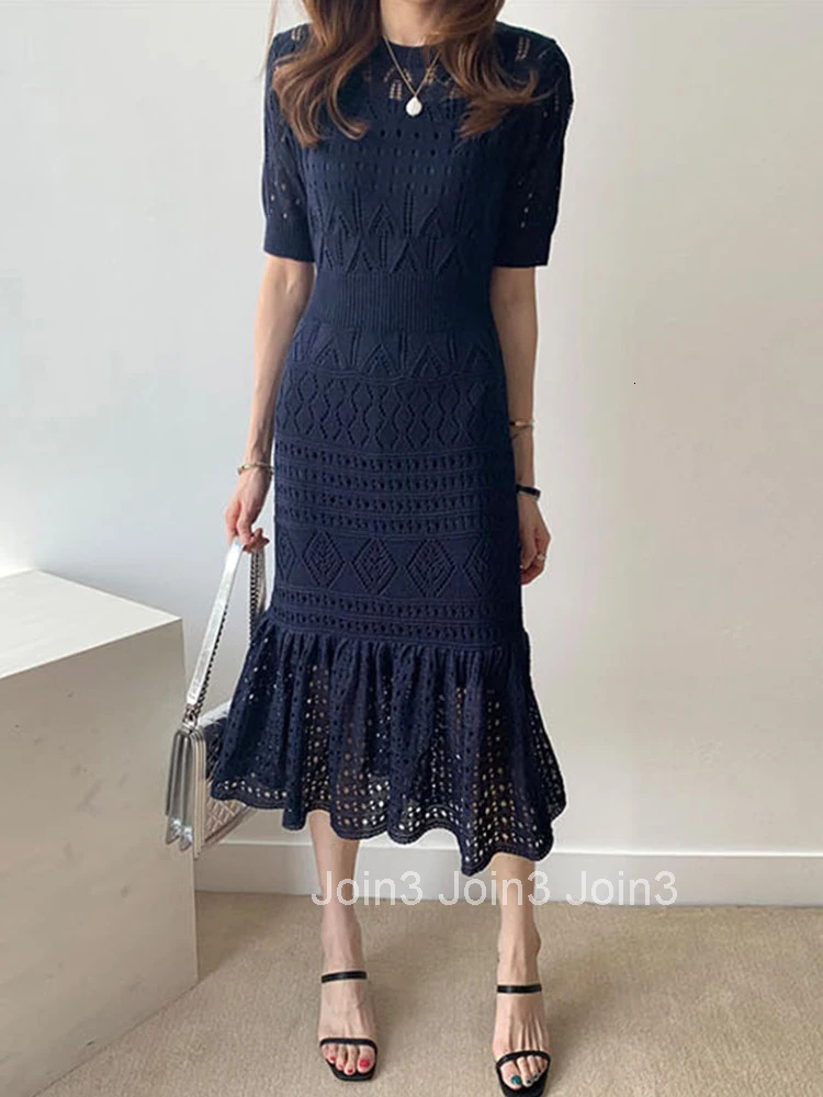 New Arrival Fashion Sets For Women Temperament Autumn Sexy Hollow Out Knitting Bouncy Bodycon Mermaid Dress Two Piece Sets