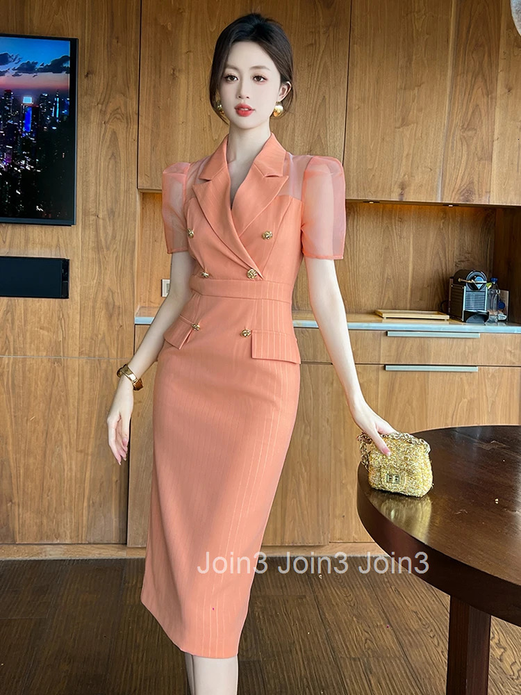 New Summer Elegant Office Business Formal Occasion Dress Women Clothes Mesh Sheer Striped Short Sleeve Slim Midi Pencil Vestidos
