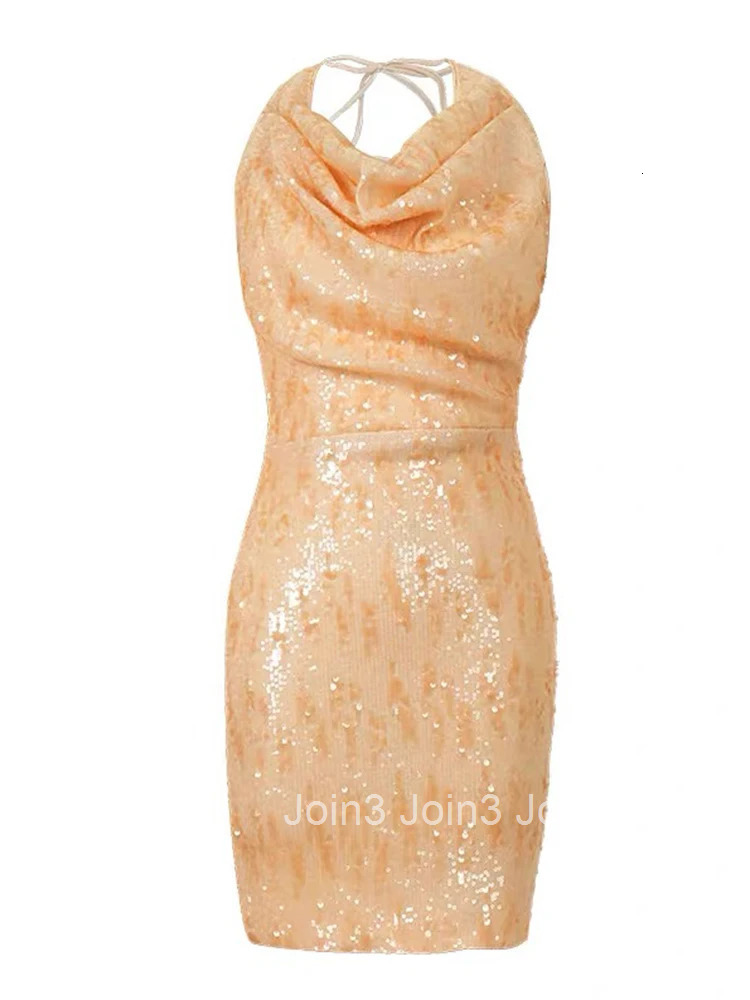 New Sexy Backless Birthday Evening Dress Women Clothes Chic Sparkly Sequin Halter Slim Short Party Prom Vestidos Vacation Beach