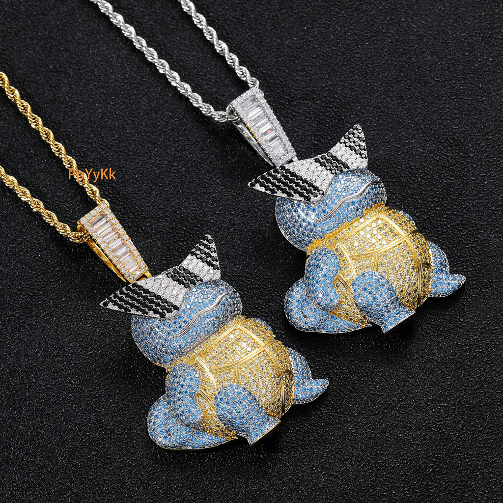 Hip Hop Cartoon Squirtle Pendant Iced Out Diamond Cool Men's Rave Moissanite Jewelry Pass the diamond tester