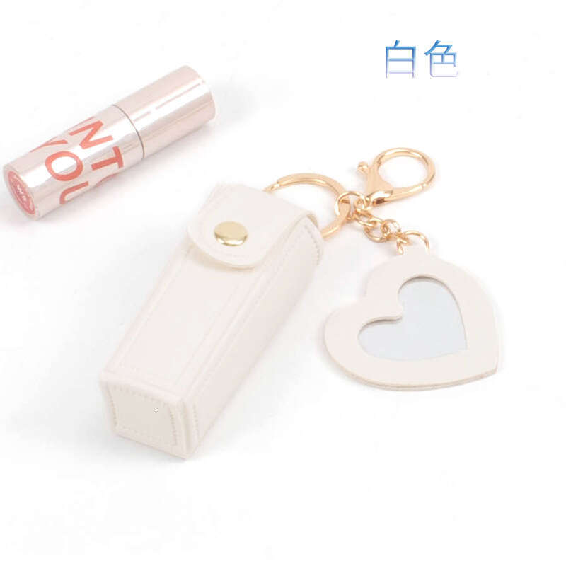 8 Colors Launched! Lipstick Storage Leather Case Keychain, Lovely Heart - Mirror Design