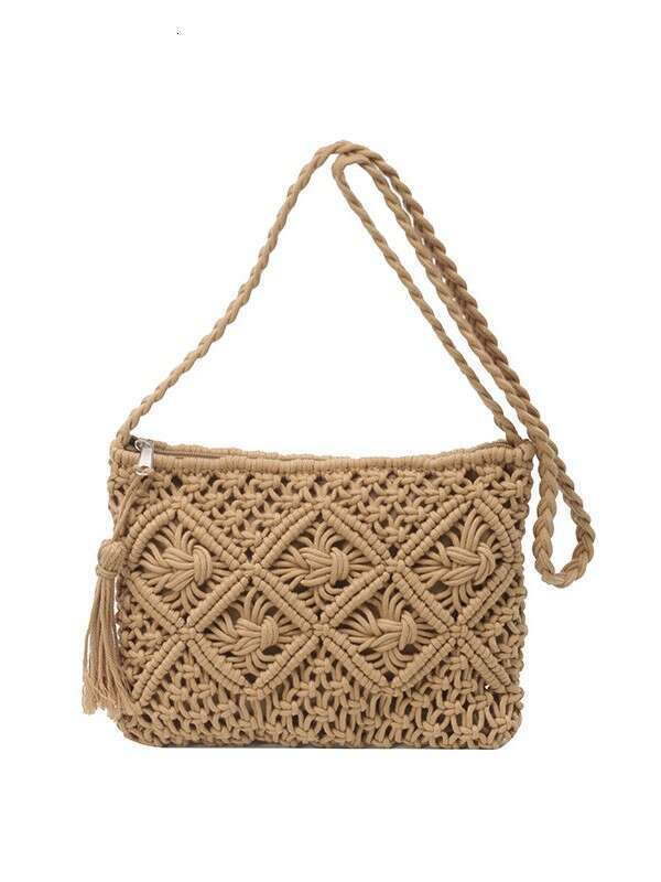 Trendy Straw 2025 New Women's Single Shoulder Summer Hollow Woven Phone Tassel Crossbody Bag