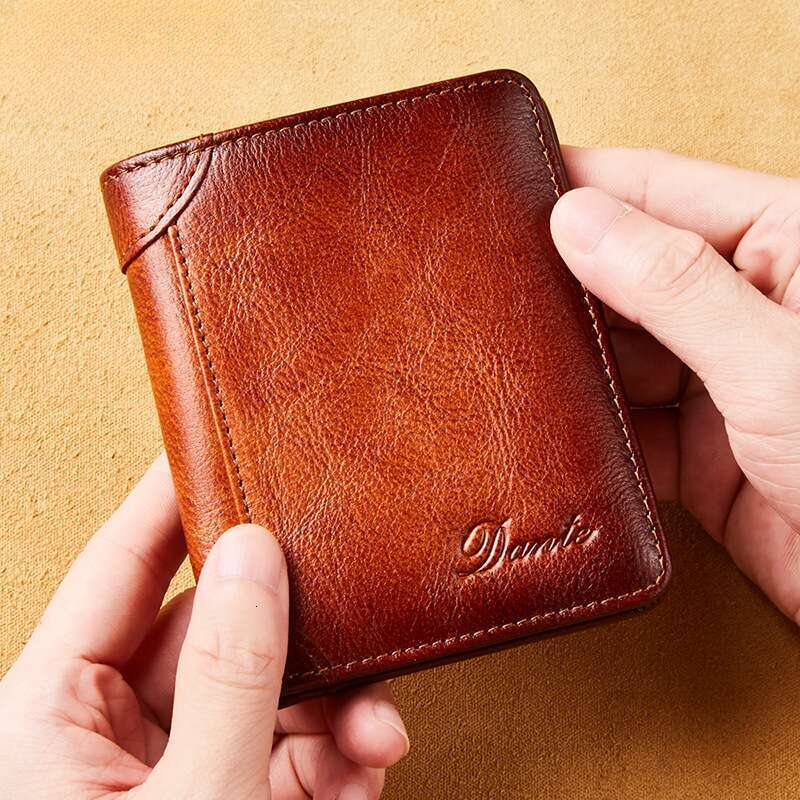 New Men's Two-Fold Vertical First Layer Cowhide Anti-Theft Card Swiping Anti-Degaussing Genuine Leather Wallet