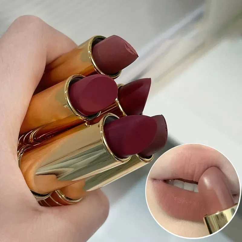 Red Brown Velvet Matte Lipstick Moisturizing Waterproof Nude Apricot Lip Tint Non-stick Cup Lip Gloss Lipstick Cosmetics Makeup XJ250623