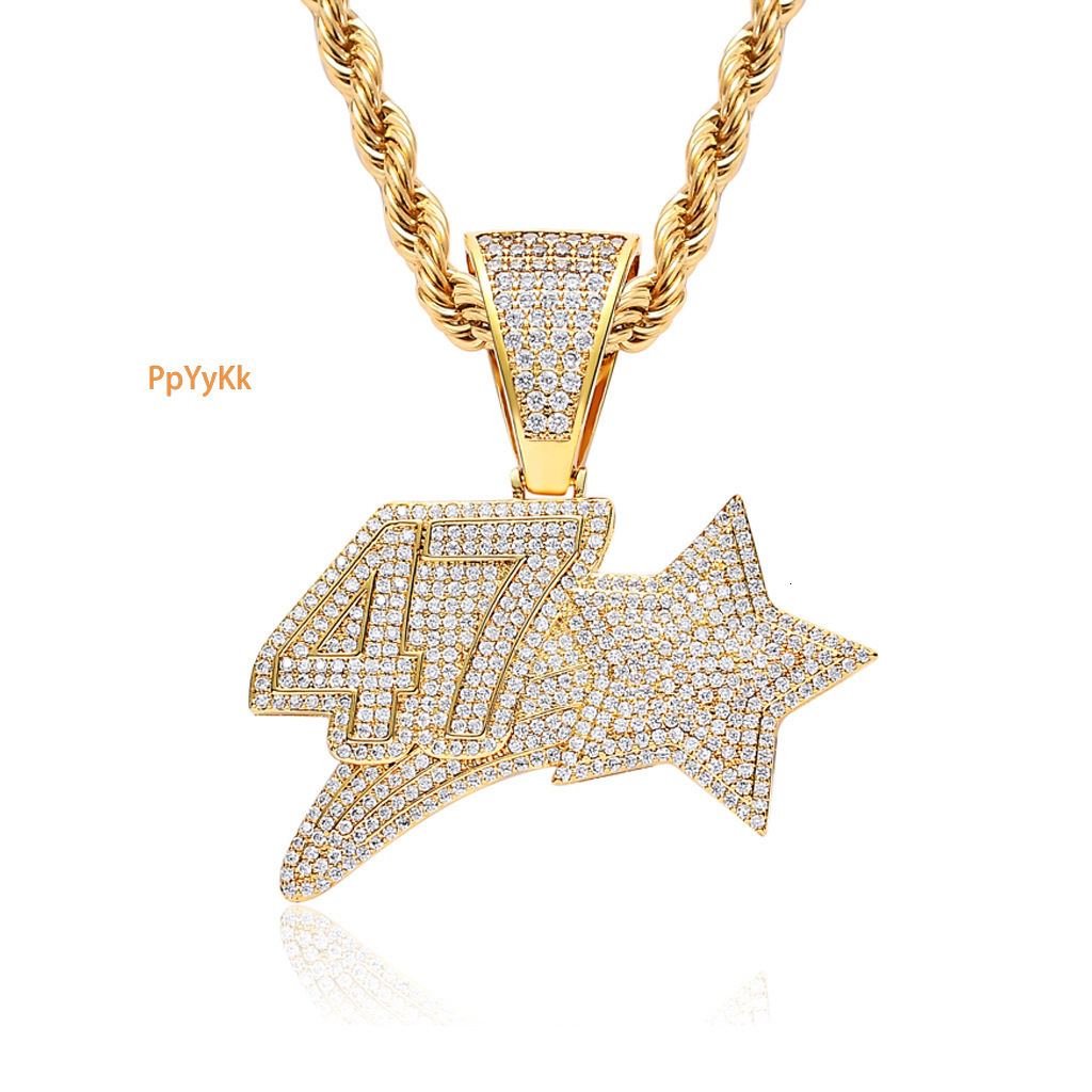 Hip Hop Moissanite Pendant Creative Number 47 Star Dog Tag Pendant Iced Out Luxury Necklace Pass the diamond tester