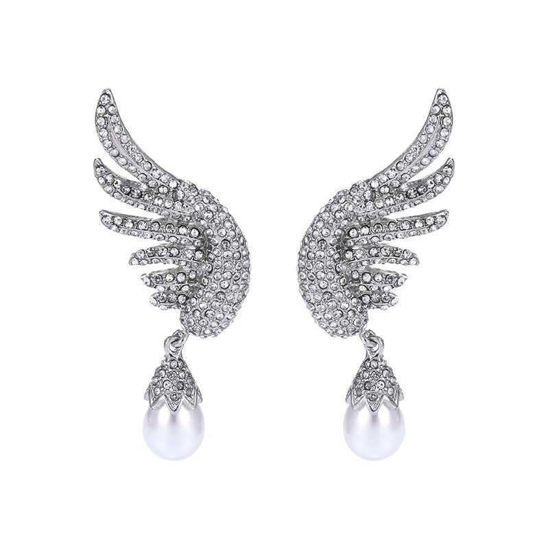 EASYA 2022 New Fashion Simulated Pearl Earrings Metal Crystal Angel Wing Stud Earrings For Women Girls Accessories Jewelry XJ250623