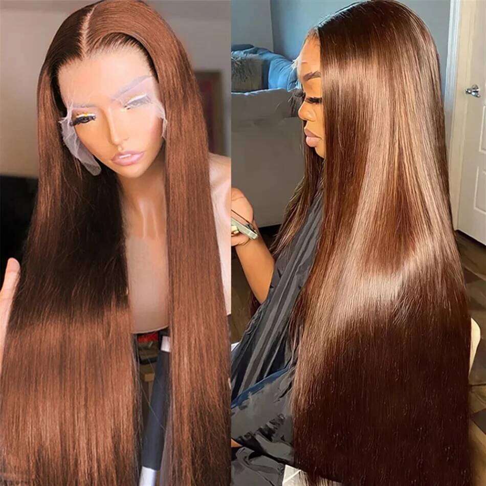 13x4 Chocolate Brown Front Wigs For Women 13x6 Hd Straight Lace Frontal 4x4 5x5 Closure Human Hair Wig