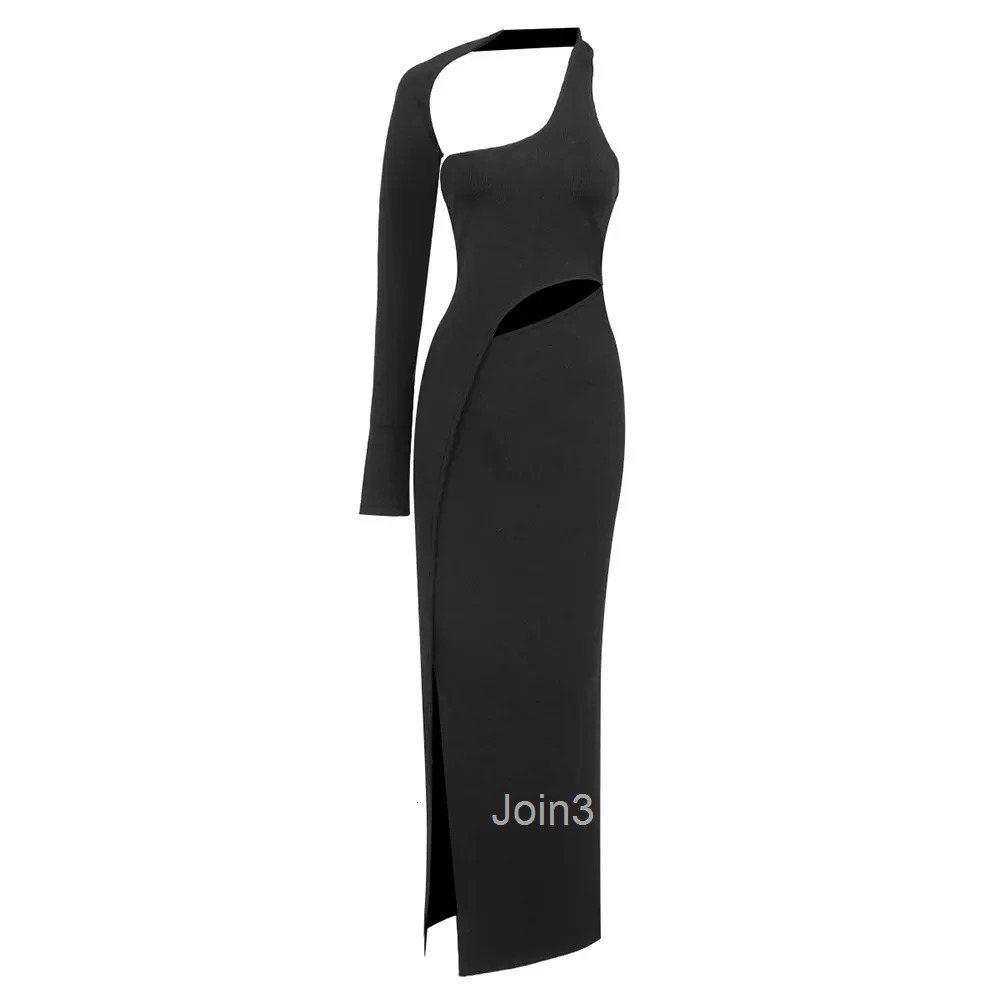 Fashion Design Single-sleeved Elastic Dress For Women Bandage Skirt Exposed Navel Long-sleeved Sexy Backless Hollow Slit Clothes
