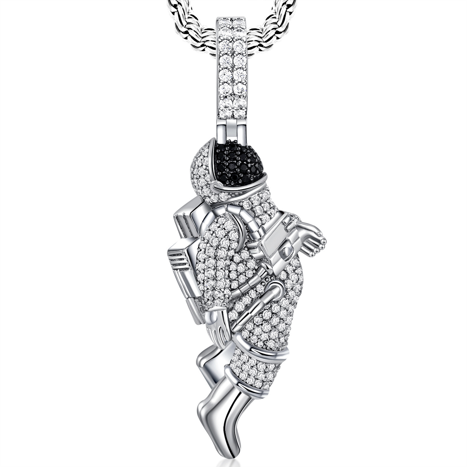Luxury Moissanite Hip Hop Astronaut Pendant Diamond Inlaid Men's Niche Premium Statement Necklace Pass the diamond tester