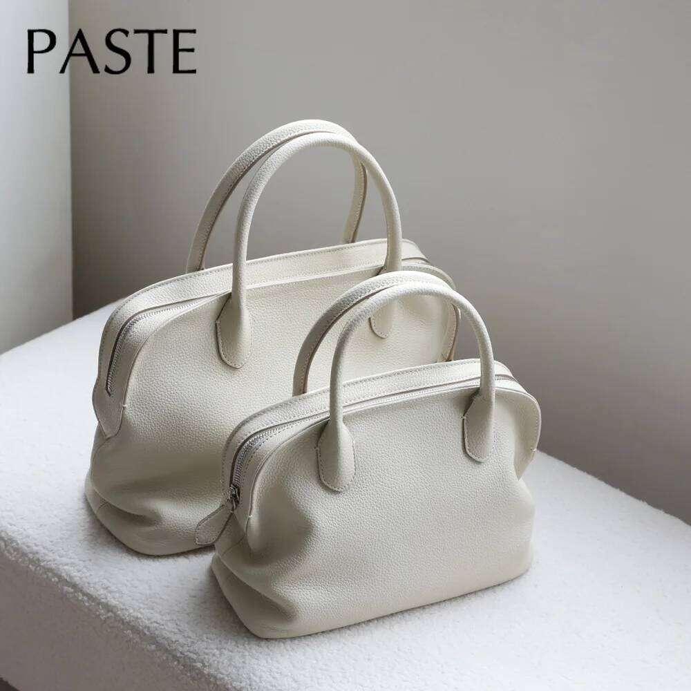 White Soft Large Capacity Women Tote With Contours Imported Cow Leather Business OL Ladies Shoulder Bag Cowskin Handbag