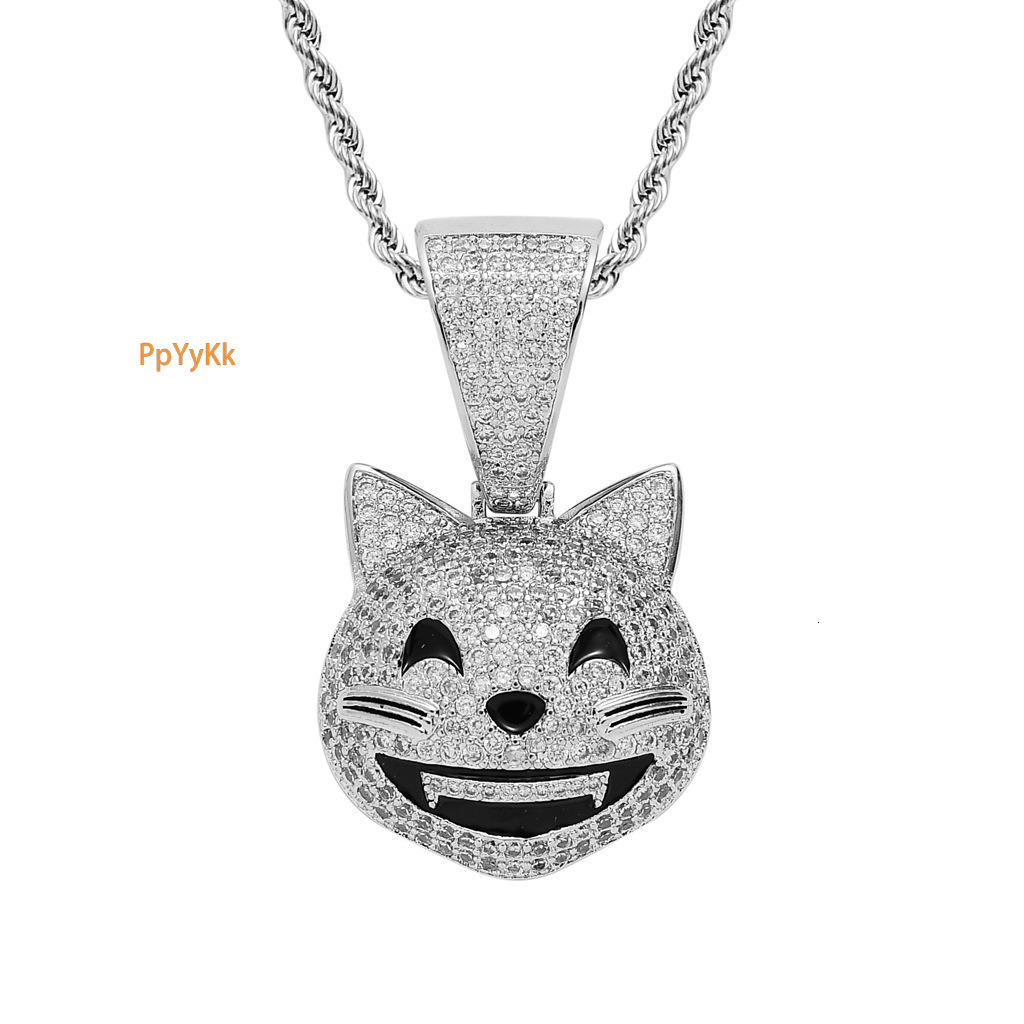 Unique Kitten Pendant Cute Emoji Animal Iced Out Necklace for Men Hip Hop Moissanite Jewelry Pass the diamond tester