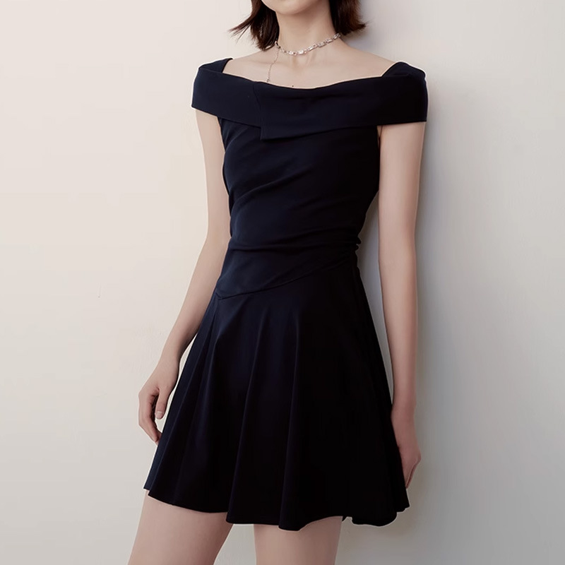 KO2003 Women's Retro Red Square Neck Suspender Dress Temperament Waist Dress